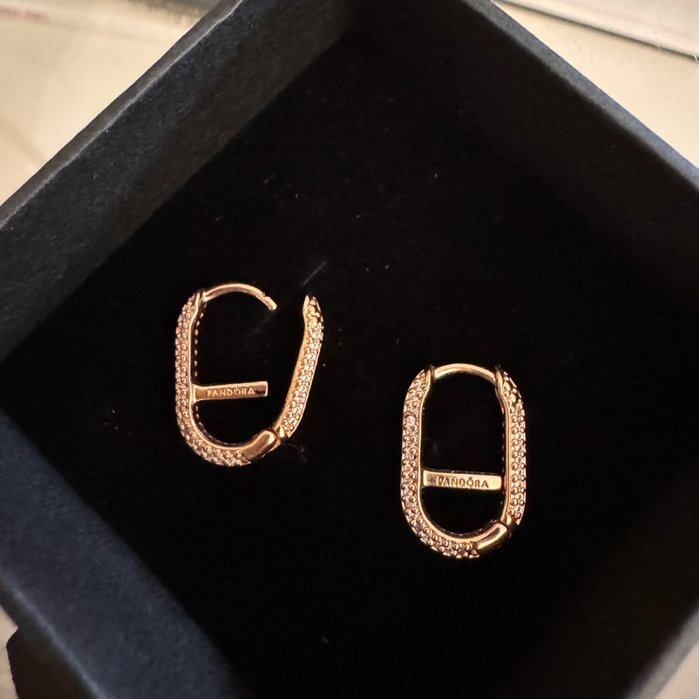 Pandora ME Pavé Link Rose Gold Earrings (Pair) - Picture 5 of 6